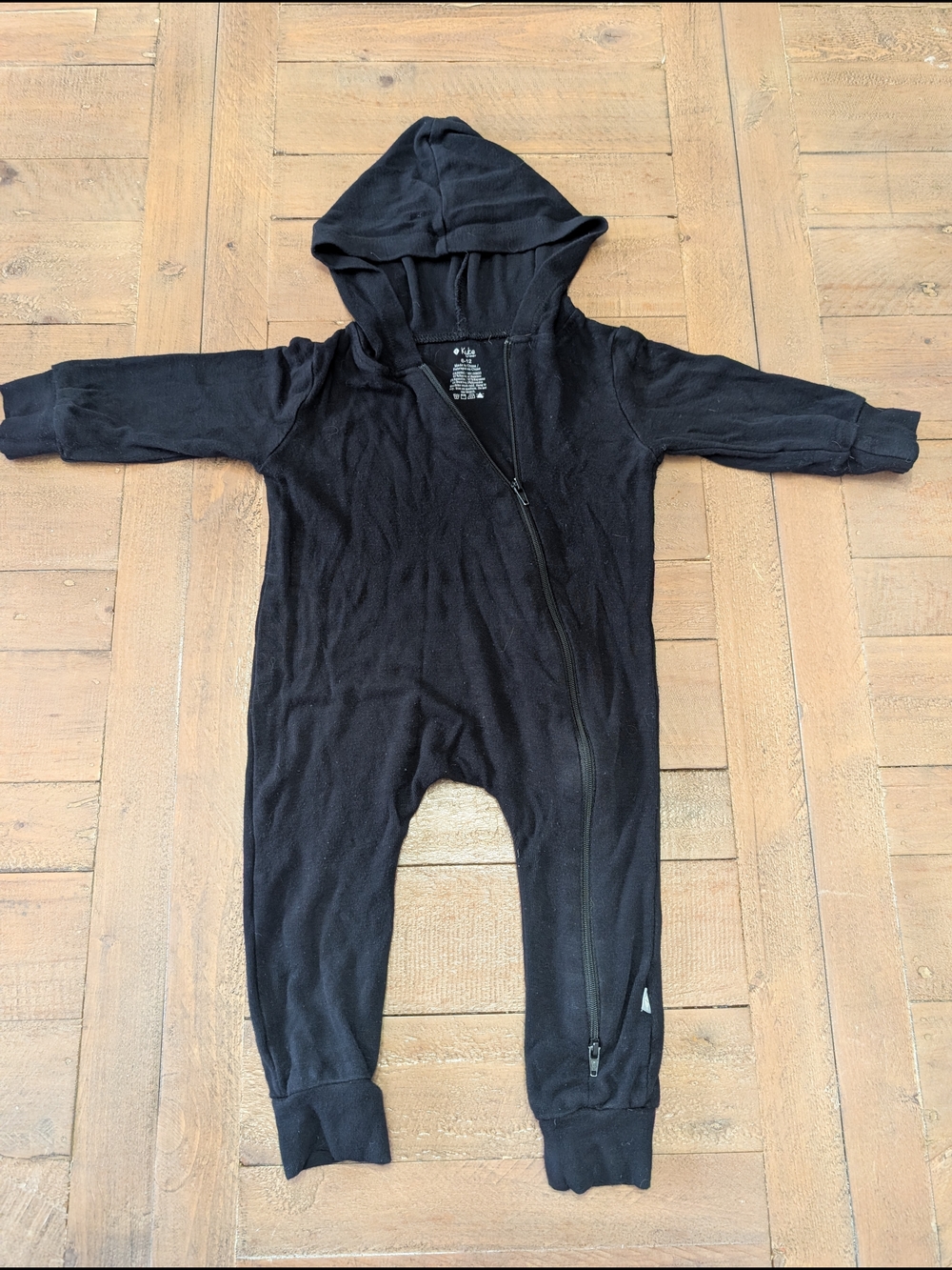 Kyte Baby Black Hooded Kids One-Piece Romper